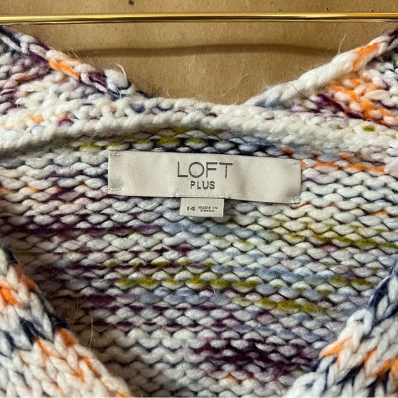 Loft | Multicolored Chunky Knit Pullover Sweater V-Neck Size 14 - Picture 3 of 11
